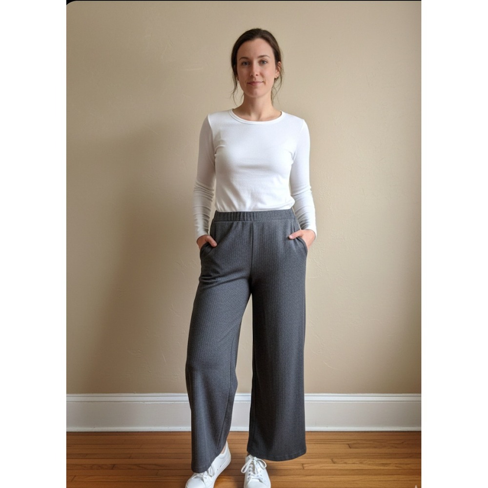 Banana Republic Women's Wide Leg Pants Charcoal Herringbone Size M